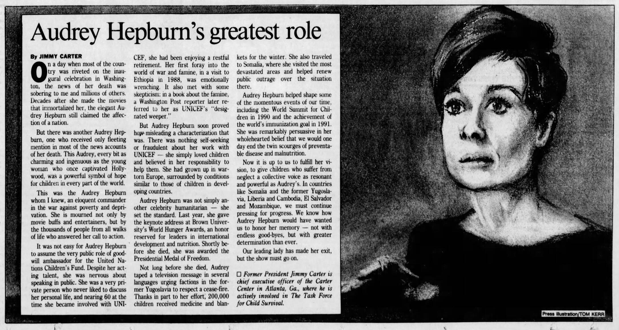 Audrey’s greatest role by Jimmy Carter, Asbury Park Evening Press, 21 Feb 1993, pg. 47.